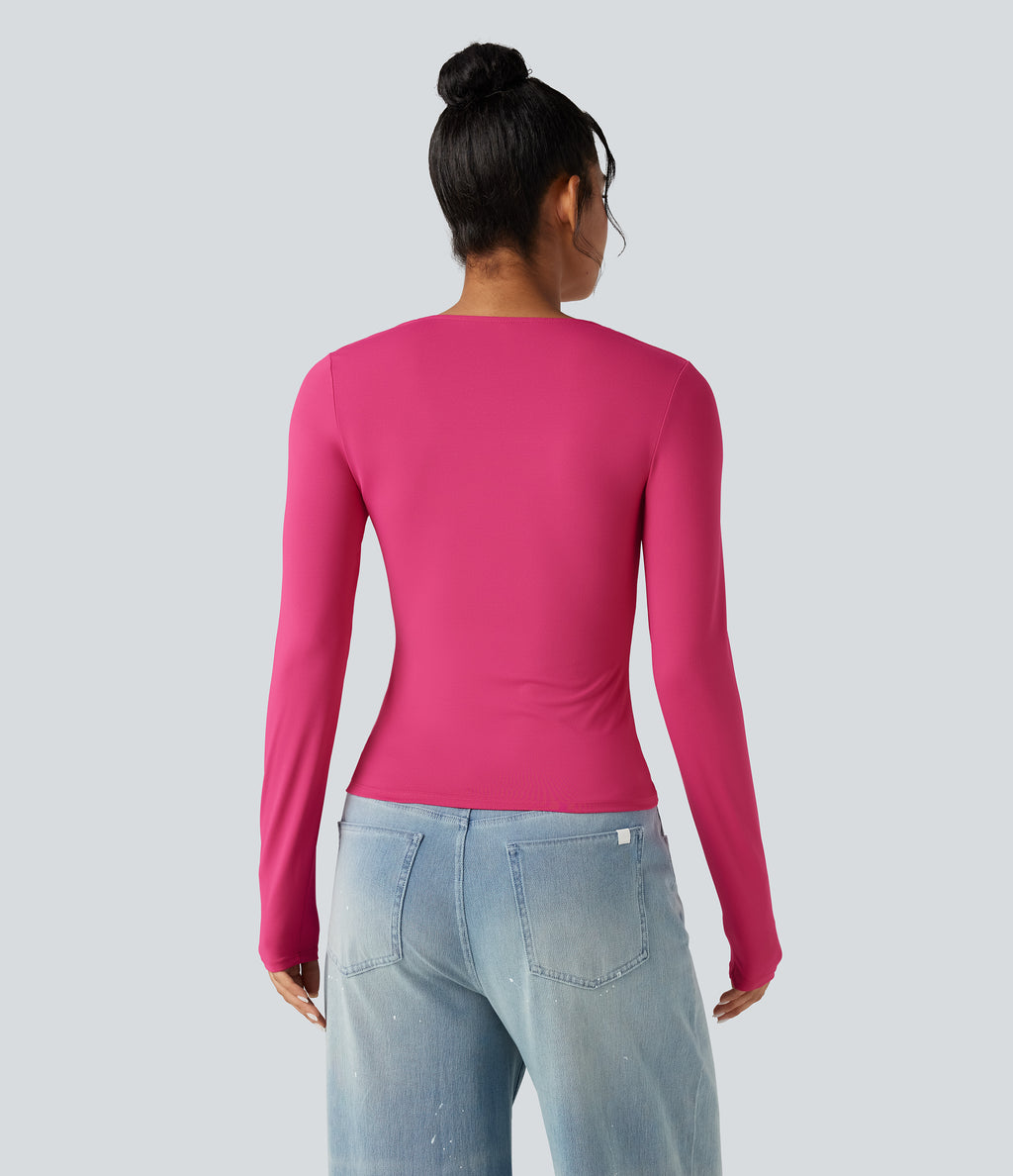 Square Neck Lace Up Long Sleeve Casual Top — Innuendo — view 2