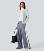 Mid Rise Color Block Split Work Straight Leg Trousers with Pockets — Tradewinds — view 7