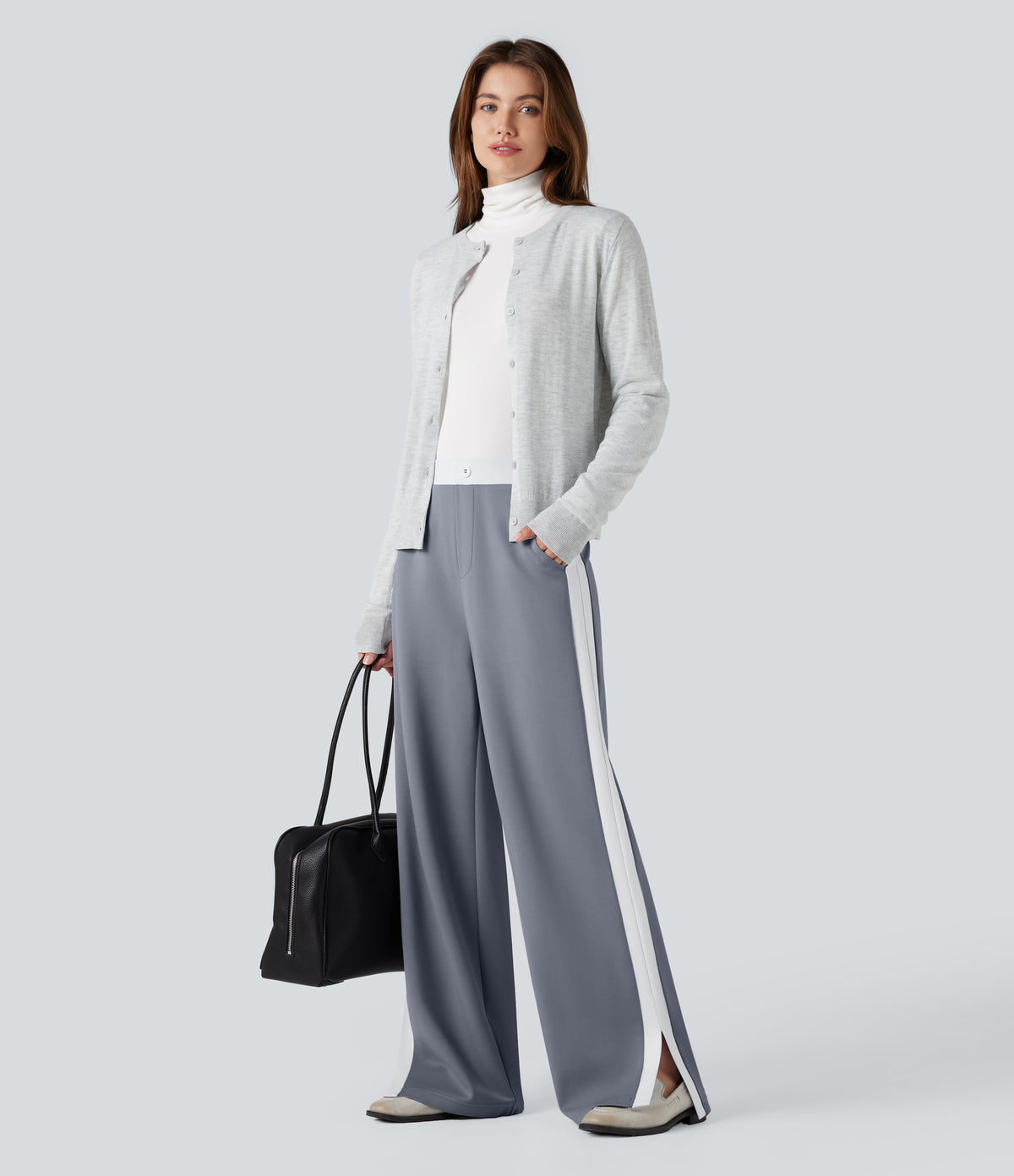 Mid Rise Color Block Split Work Straight Leg Trousers with Pockets — Tradewinds — view 7