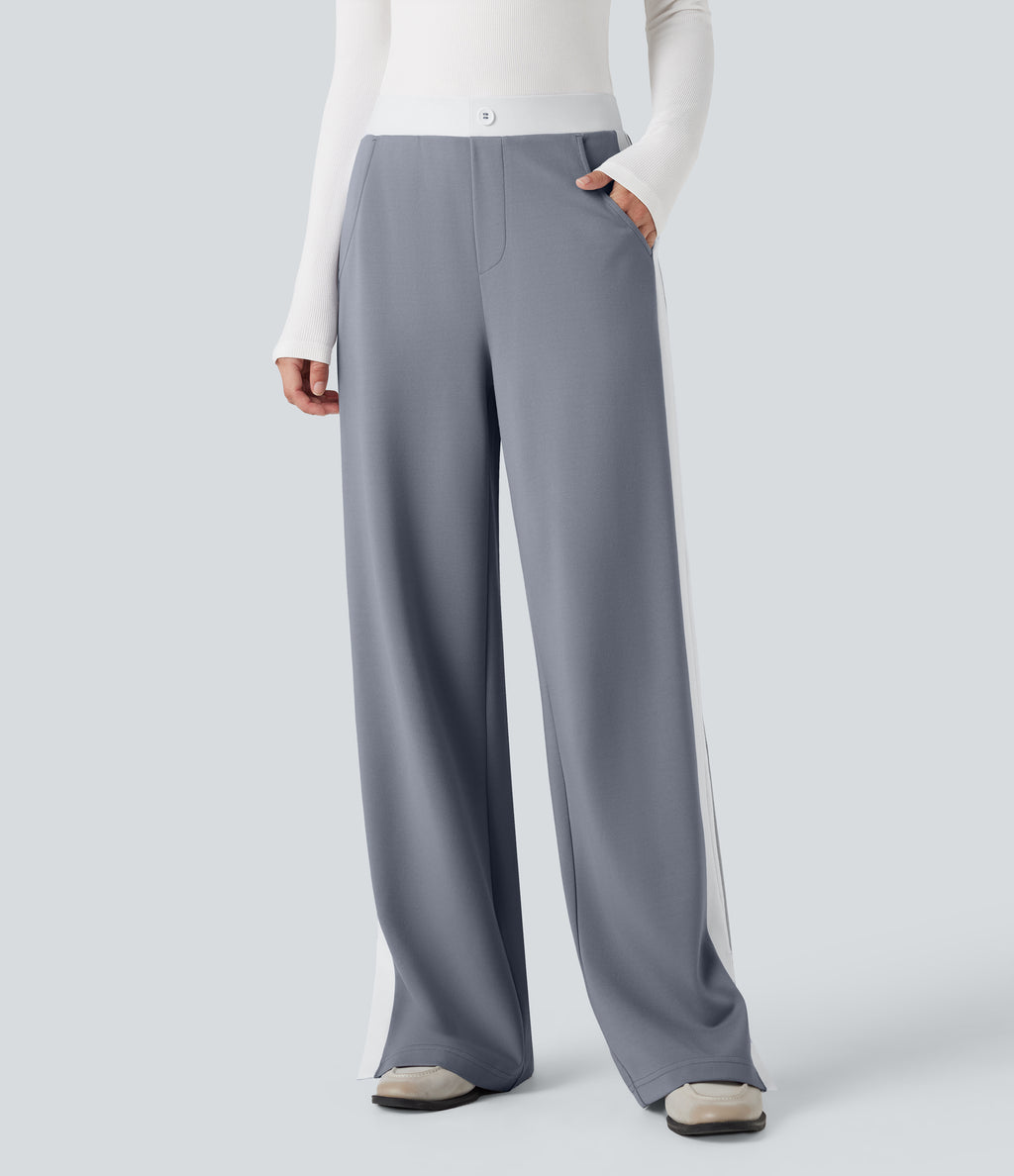 Mid Rise Color Block Split Work Straight Leg Trousers with Pockets — Tradewinds — view 3