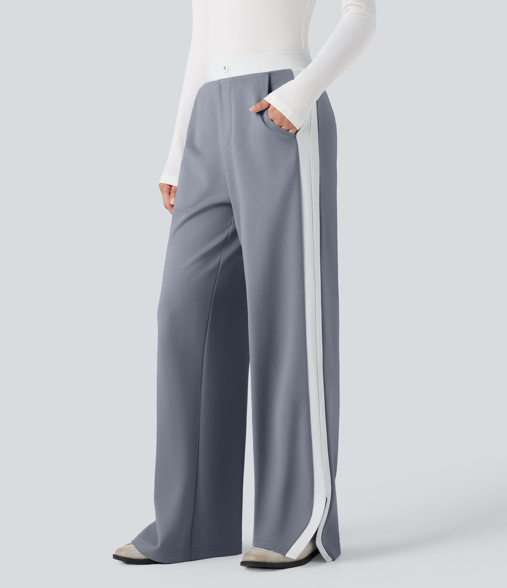Mid Rise Color Block Split Work Straight Leg Trousers with Pockets — Tradewinds — view 1