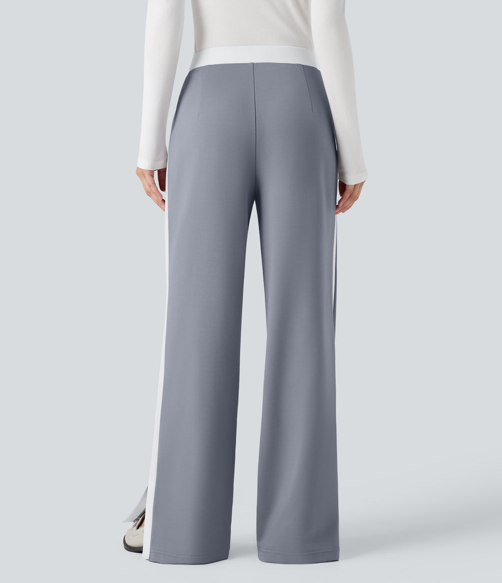 Mid Rise Color Block Split Work Straight Leg Trousers with Pockets — Tradewinds — view 2