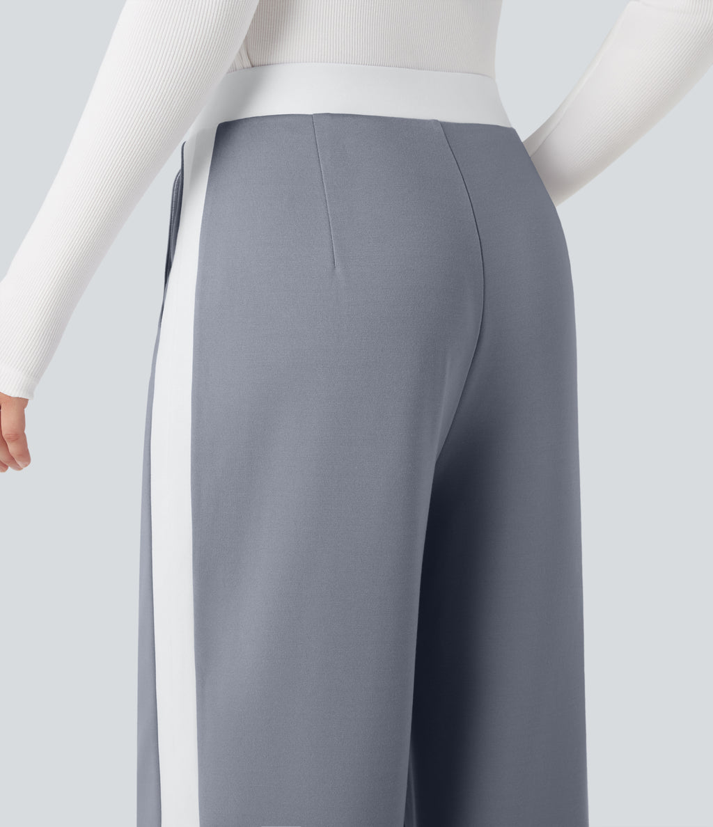 Mid Rise Color Block Split Work Straight Leg Trousers with Pockets — Tradewinds — view 5