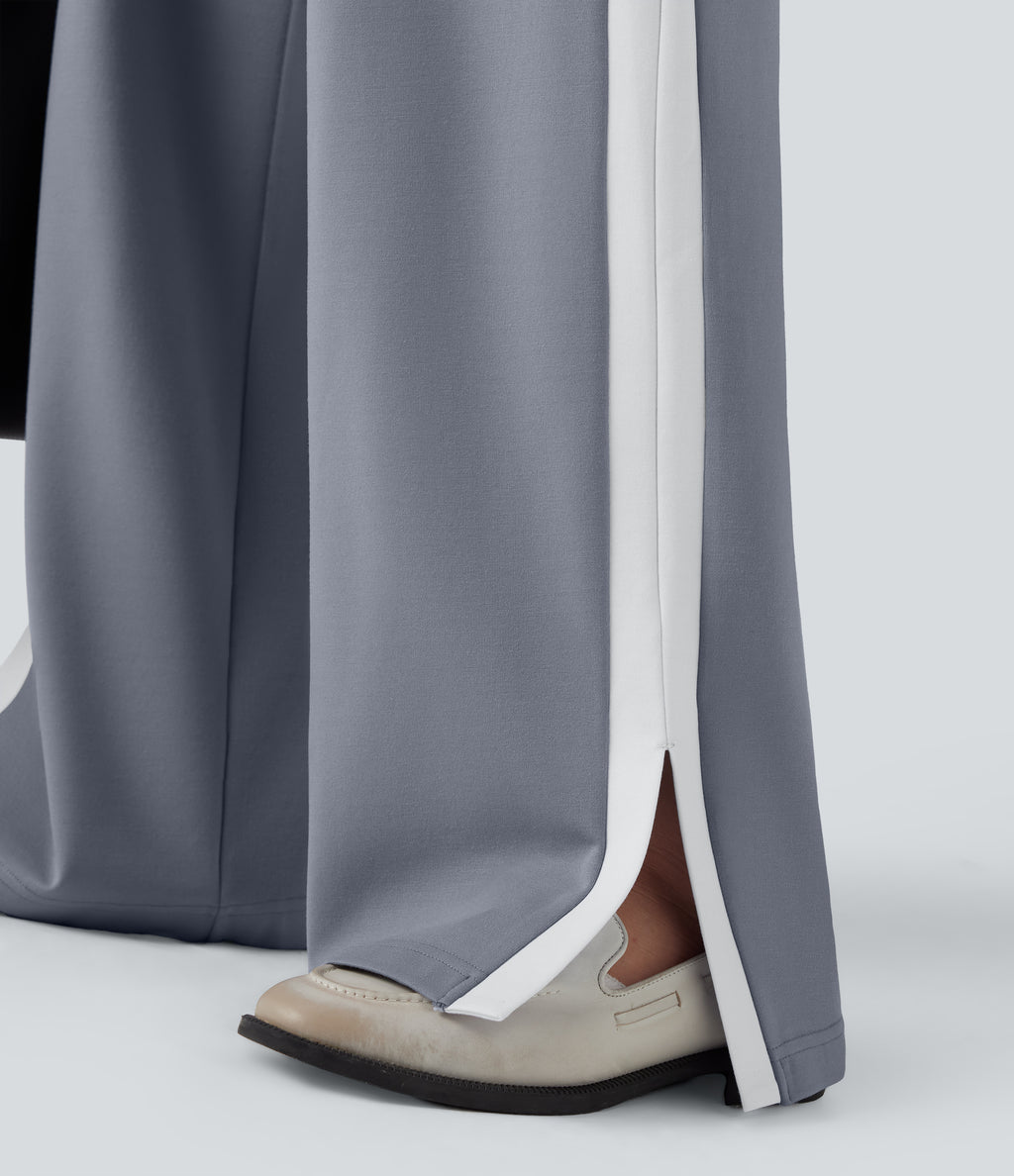 Mid Rise Color Block Split Work Straight Leg Trousers with Pockets — Tradewinds — view 6