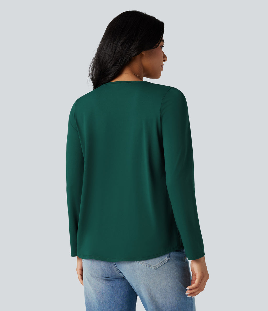 Square Neck Long Sleeve Casual T-Shirt — Rain Forest — view 2