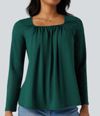 Square Neck Long Sleeve Casual T-Shirt — Rain Forest — view 4