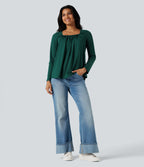 Square Neck Long Sleeve Casual T-Shirt — Rain Forest — view 5