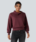 SpacerTek Funnel Neck Half Zip Oversized Casual Sweatshirt — Oxblood Red — view 3
