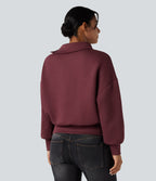 SpacerTek Funnel Neck Half Zip Oversized Casual Sweatshirt — Oxblood Red — view 4