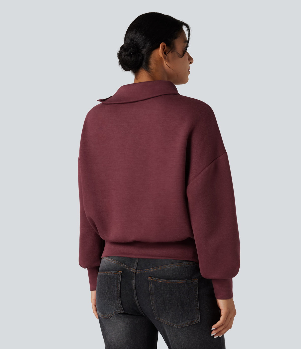 SpacerTek Funnel Neck Half Zip Oversized Casual Sweatshirt — Oxblood Red — view 4