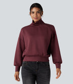 SpacerTek Funnel Neck Half Zip Oversized Casual Sweatshirt — Oxblood Red — view 2