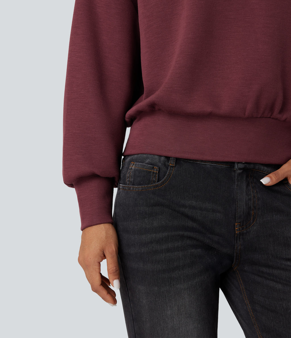 SpacerTek Funnel Neck Half Zip Oversized Casual Sweatshirt — Oxblood Red — view 7