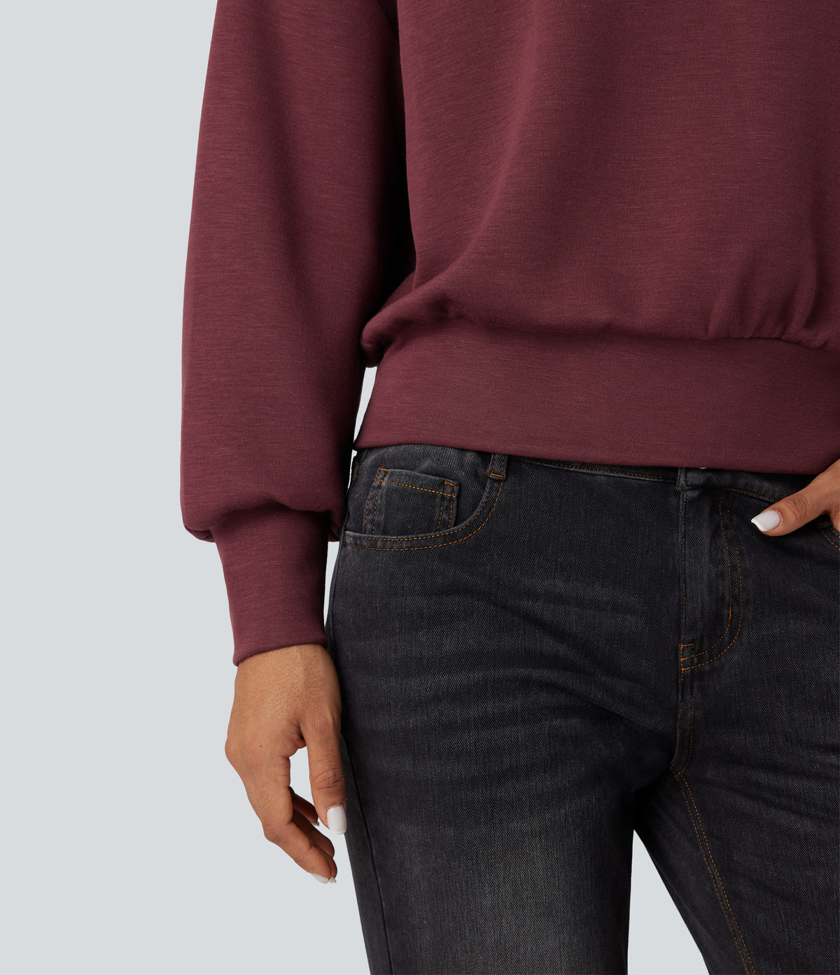 SpacerTek Funnel Neck Half Zip Oversized Casual Sweatshirt — Oxblood Red — view 7