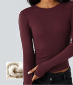 Round Neck Long Sleeve Thumb Holes Casual Wool-Blend Top — Zinfandel — view 1