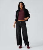 Round Neck Long Sleeve Thumb Holes Casual Wool-Blend Top — Zinfandel — view 6