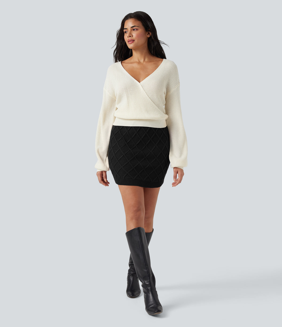 High Waisted Bodycon Mini Casual Jumper Skirt — Black — view 5