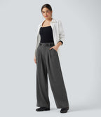High Waisted Houndstooth Work Baggy Trousers with Pockets — Shadow Knit — view 6