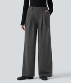 High Waisted Houndstooth Work Baggy Trousers with Pockets — Shadow Knit — view 1