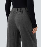 High Waisted Houndstooth Work Baggy Trousers with Pockets — Shadow Knit — view 5