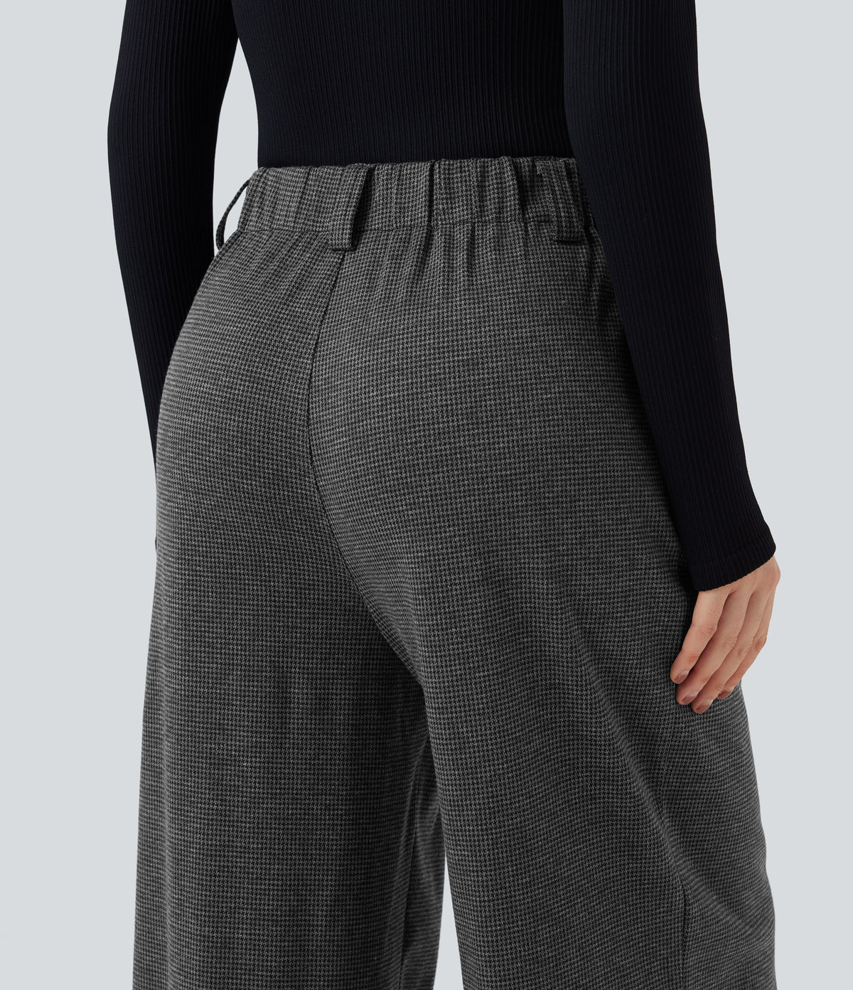 High Waisted Houndstooth Work Baggy Trousers with Pockets — Shadow Knit — view 5