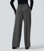 High Waisted Houndstooth Work Baggy Trousers with Pockets — Shadow Knit — view 2