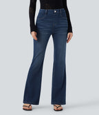High Waisted Tummy Control Butt Lifting Denim Casual Bootcut Leggings with Pockets — Tide Blue Denim — view 2