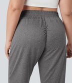 High Waisted Drawstring Ruched Yoga Plus Size Joggers with Pockets — Mottled Light Grey — view 4