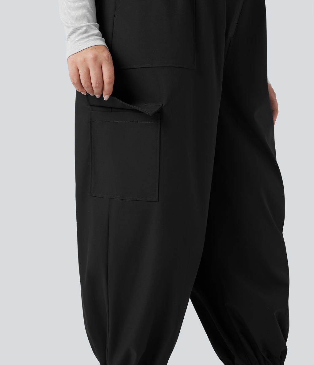 Water Repellent Wear-Resistant Zipper Pockets Hiking Plus Size Dungarees — Black — view 7