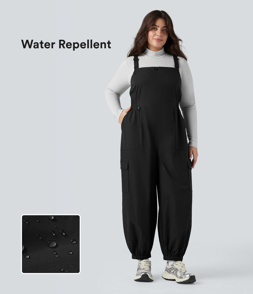 Water Repellent Wear-Resistant Zipper Pockets Hiking Plus Size Dungarees — Black — view 1