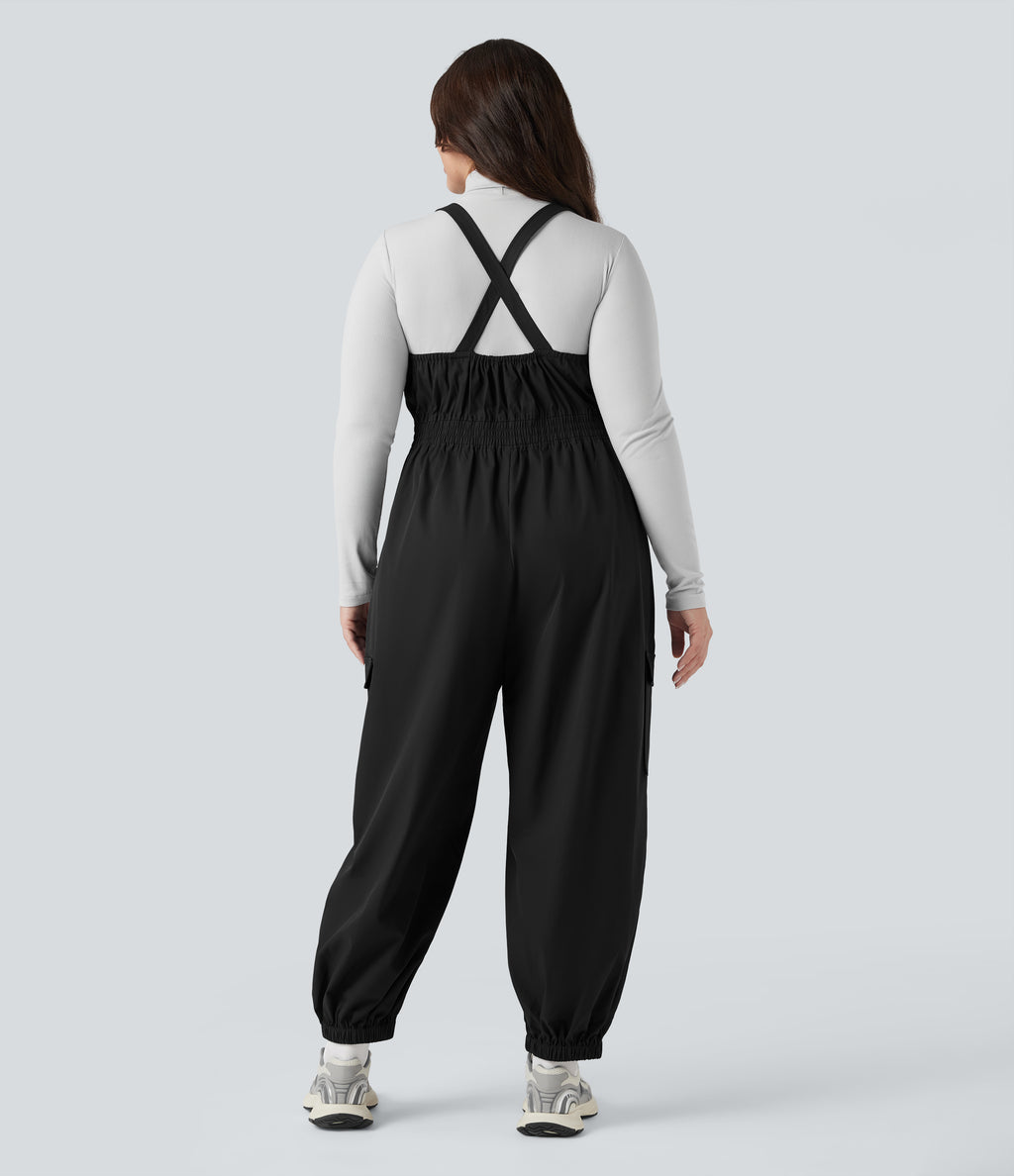 Water Repellent Wear-Resistant Zipper Pockets Hiking Plus Size Dungarees — Black — view 2