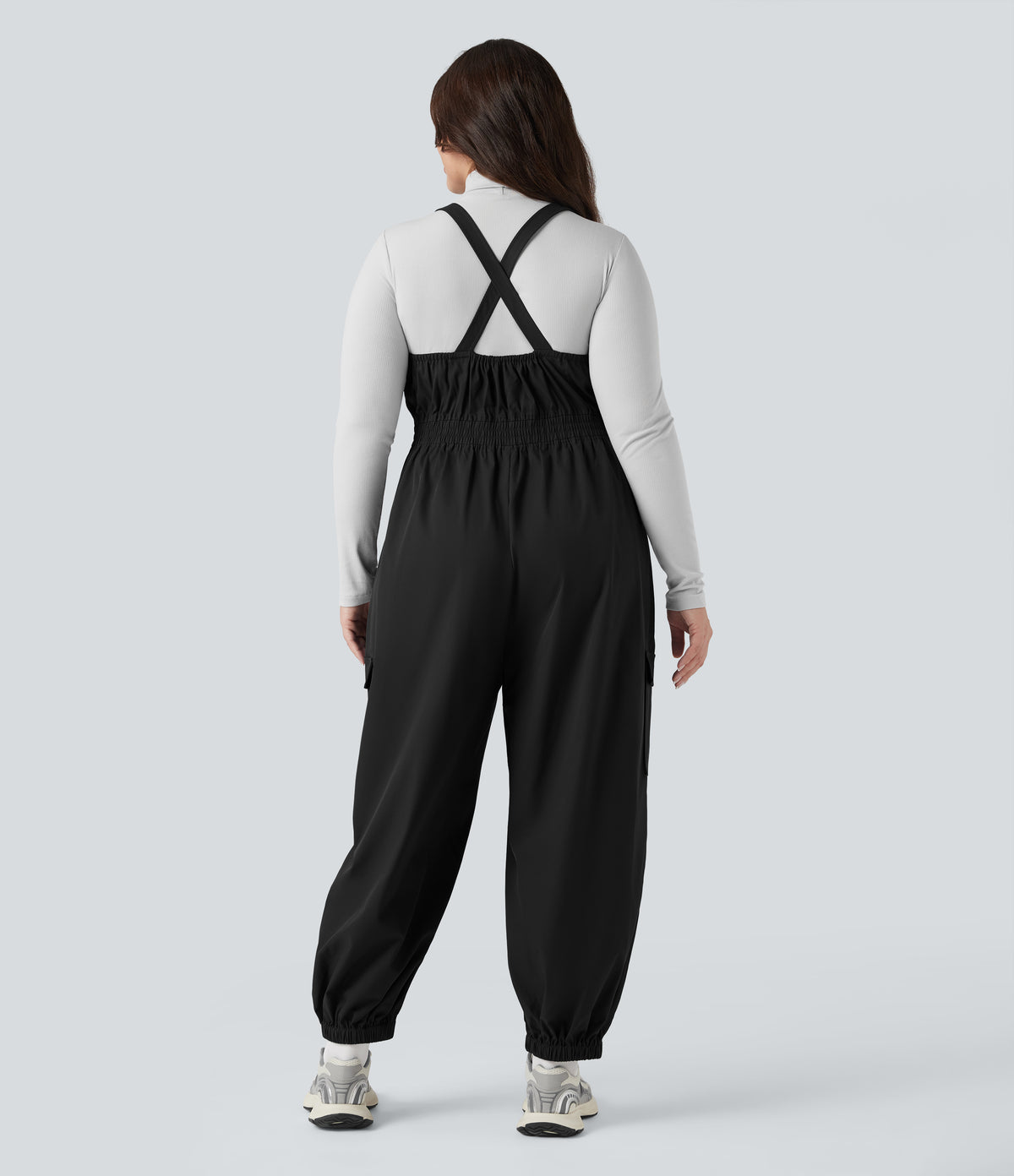 Water Repellent Wear-Resistant Zipper Pockets Hiking Plus Size Dungarees — Black — view 2