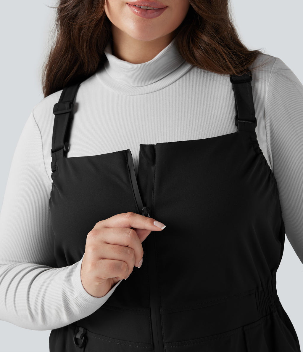 Water Repellent Wear-Resistant Zipper Pockets Hiking Plus Size Dungarees — Black — view 4