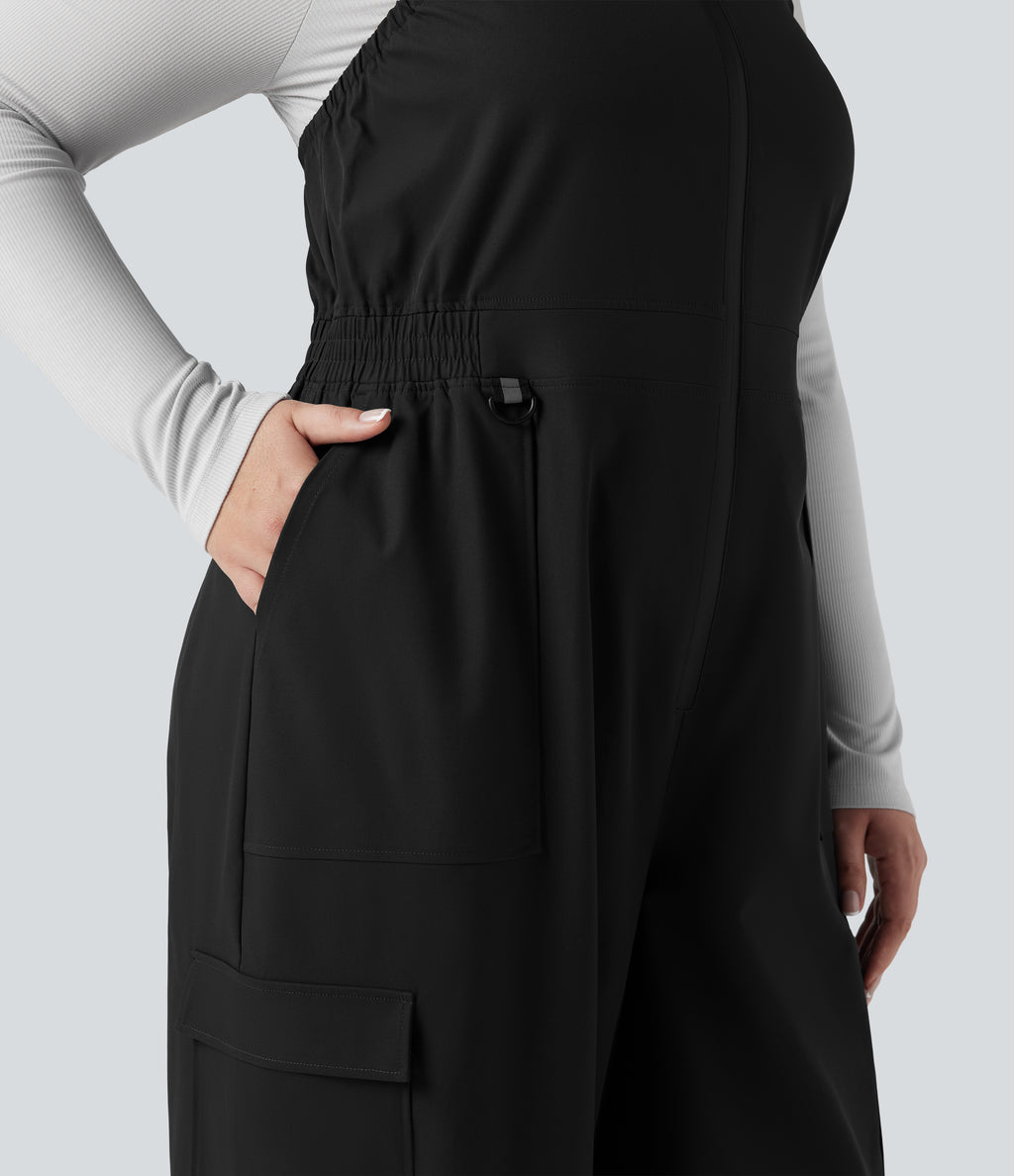 Water Repellent Wear-Resistant Zipper Pockets Hiking Plus Size Dungarees — Black — view 6