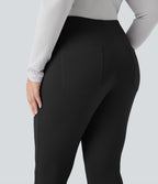High Waisted Tapered Work Plus Size Pants with Pockets — Black — view 5