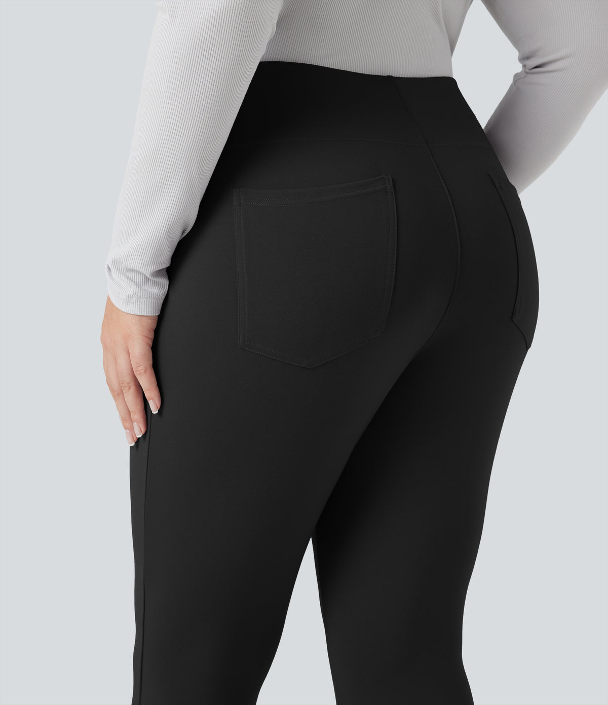 High Waisted Tapered Work Plus Size Pants with Pockets — Black — view 5