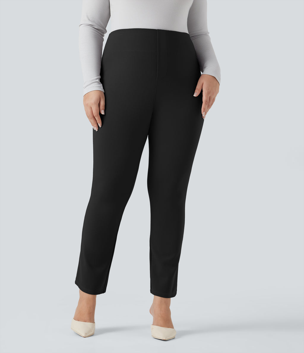High Waisted Tapered Work Plus Size Pants with Pockets — Black — view 1