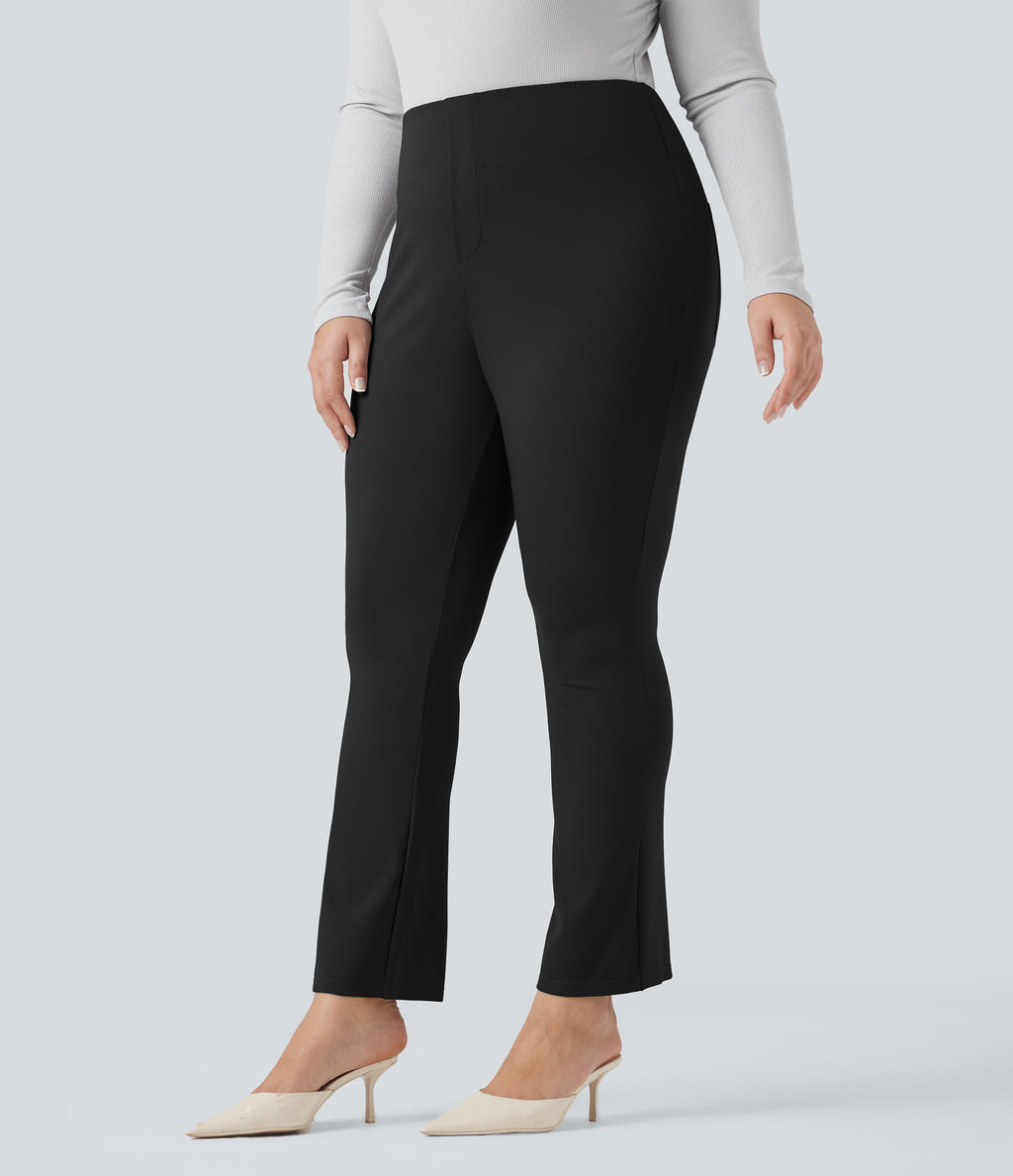 High Waisted Tapered Work Plus Size Pants with Pockets — Black — view 3
