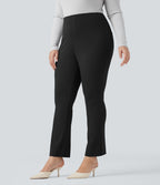 High Waisted Tapered Work Plus Size Pants with Pockets — Black — view 3