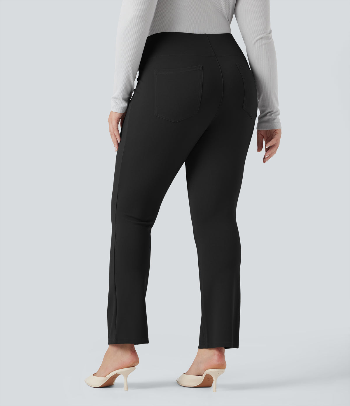High Waisted Tapered Work Plus Size Pants with Pockets — Black — view 2