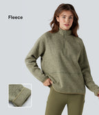 Stand Collar Half Zip Fleece Hiking Heathered Sweatshirt — Earthy Yellow — view 1