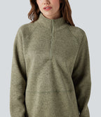 Stand Collar Half Zip Fleece Hiking Heathered Sweatshirt — Earthy Yellow — view 4