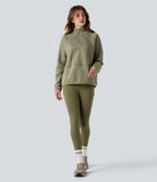 Stand Collar Half Zip Fleece Hiking Heathered Sweatshirt — Earthy Yellow — view 5