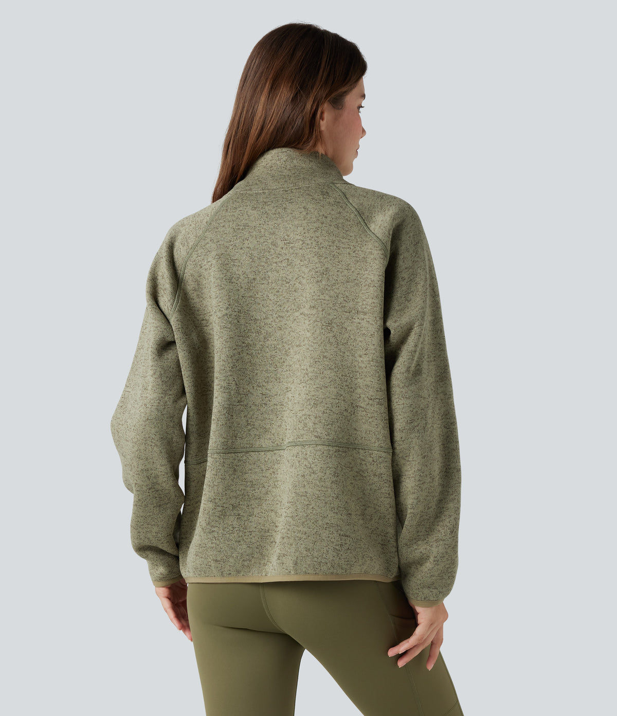 Stand Collar Half Zip Fleece Hiking Heathered Sweatshirt — Earthy Yellow — view 2
