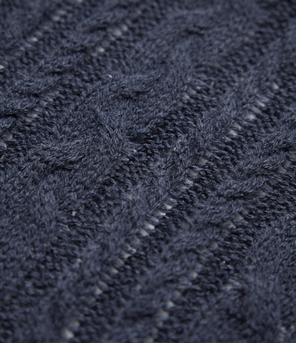 High Neck Long Sleeve Cable Knit Casual Jumper — Always in a Mood - Dark Blue — view 7