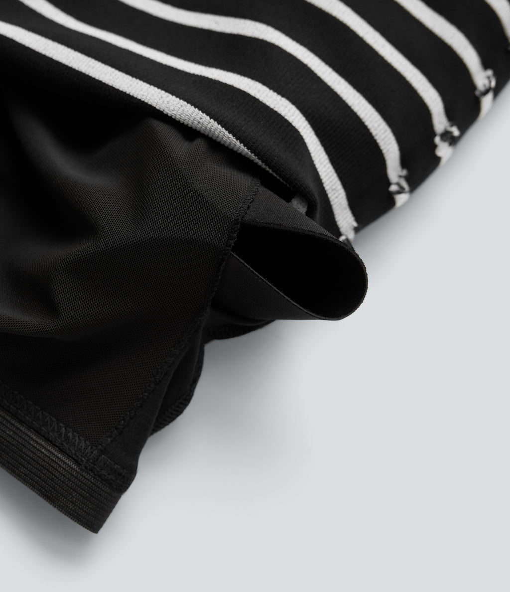 OneForm Seamless Flow Off-shoulder Reglan Long Sleeve Striped Casual Sports Top — Black White Horizontal Stripe — view 6