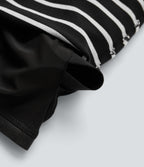 OneForm Seamless Flow Off-shoulder Reglan Long Sleeve Striped Casual Sports Top — Black White Horizontal Stripe — view 6