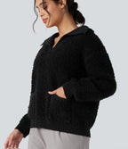 Lapel Reglan Long Sleeve Work Jumper with Pockets — Black — view 5