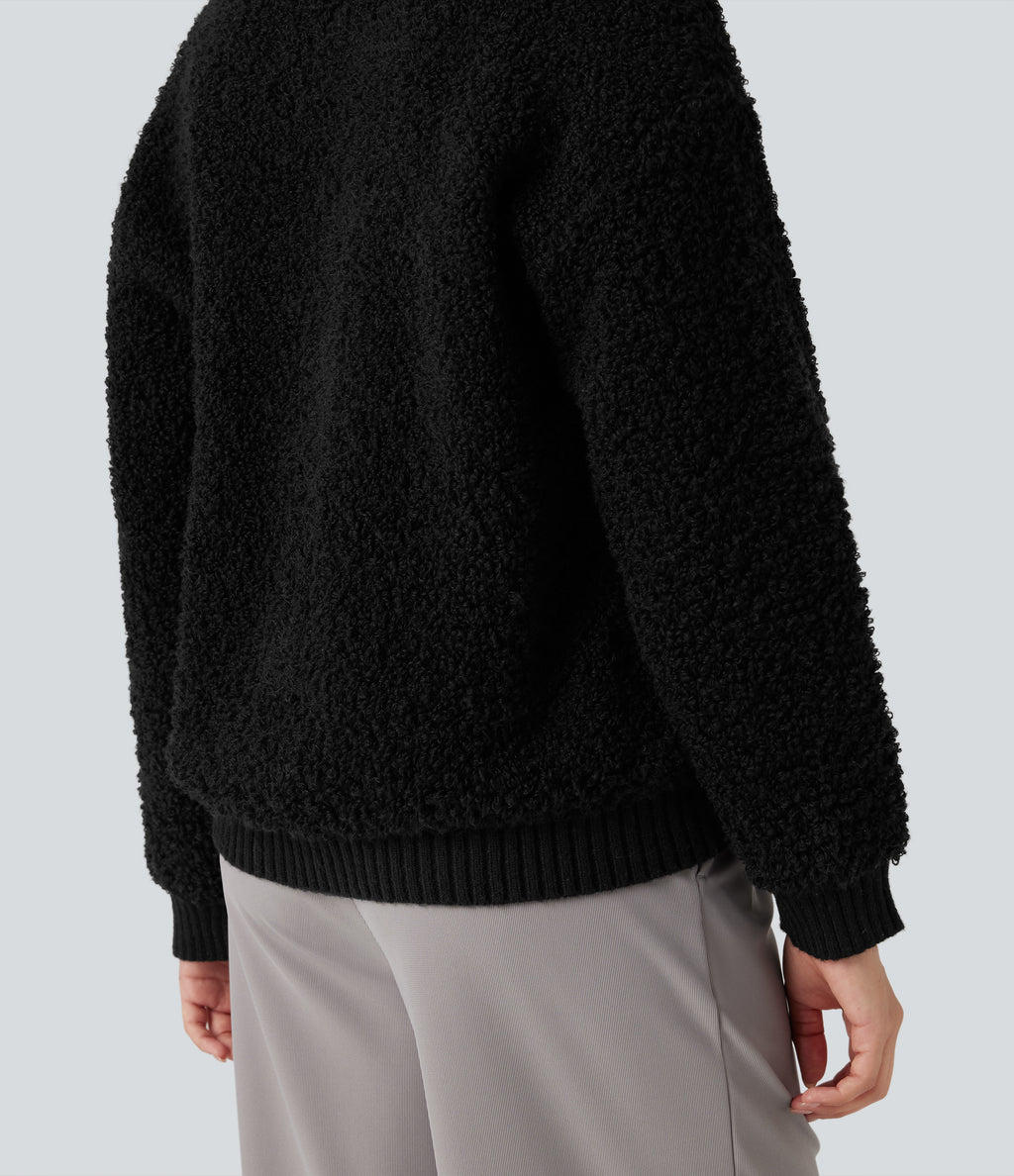 Lapel Reglan Long Sleeve Work Jumper with Pockets — Black — view 6