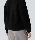 Lapel Reglan Long Sleeve Work Jumper with Pockets — Black — view 6