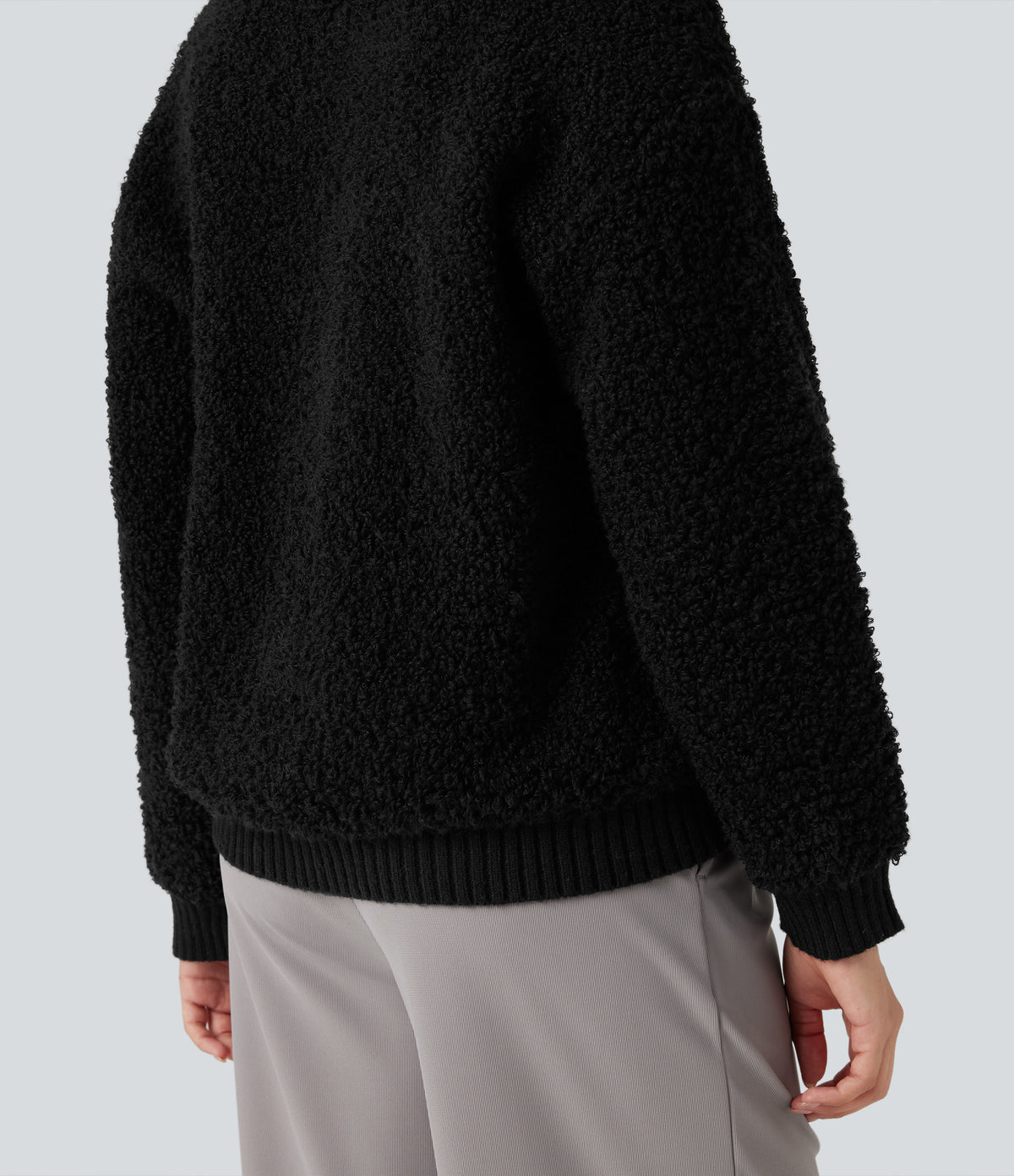 Lapel Reglan Long Sleeve Work Jumper with Pockets — Black — view 6